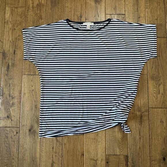 Michael Kors Tops - Michael Kors Striped Women's Shirt Blouse Size L Short Sleeve Shirt Side Tie